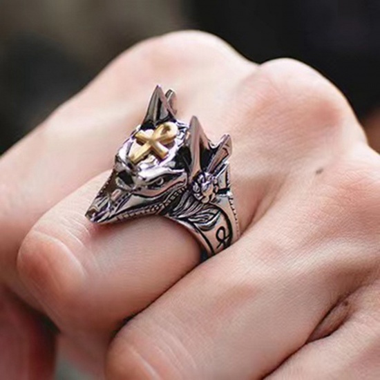 Picture of Punk Open Adjustable Wrap Rings Antique Silver Color 3D Dog Animal 18mm(US Size 7.75)