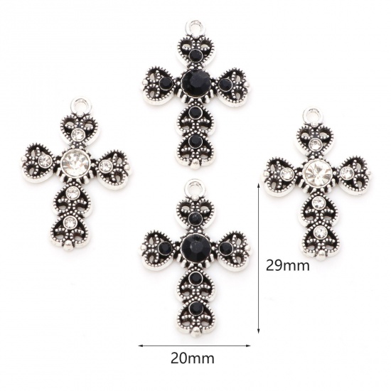 Picture of Zinc Based Alloy Religious Charms Antique Silver Color Cross Heart Hollow 29mm x 20mm