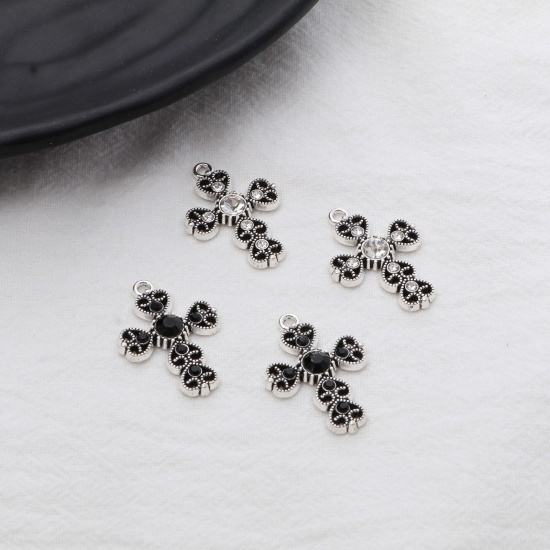 Picture of Zinc Based Alloy Religious Charms Antique Silver Color Cross Heart Hollow 29mm x 20mm