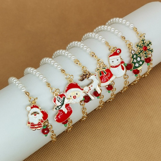 Picture of Christmas Bracelets Gold Plated Imitation Pearl 18cm(7 1/8") long