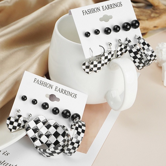 Picture of Ins Style Ear Post Stud Earrings Set Multicolor Checkerboard