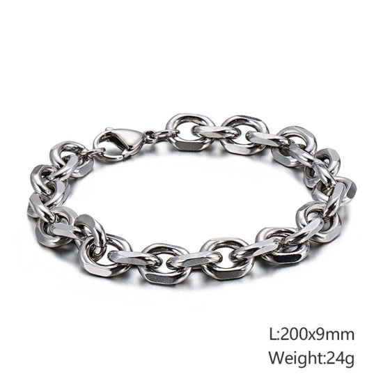 Picture of 304 Stainless Steel Simple Link Cable Chain Bracelets Silver Tone