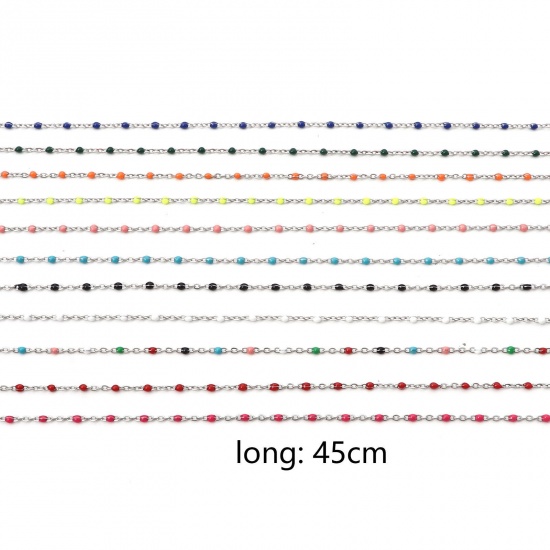 Image de Colliers en 304 Acier Inoxydable Chaîne Maille Forçat Argent Mat Multicolore Émail 45cm long, 1 Pièce
