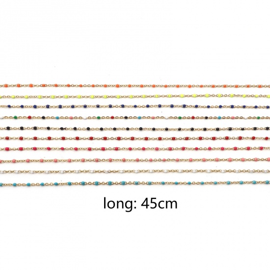 Image de Colliers en 304 Acier Inoxydable Chaîne Maille Forçat Doré Multicolore Émail 45cm long, 1 Pièce