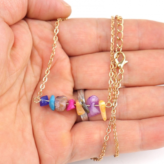 Picture of Stone ( Natural ) Boho Chic Bohemia Necklace Gold Plated Multicolor Irregular 48cm(18 7/8") long
