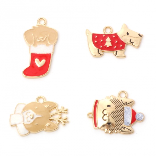 Picture of Zinc Based Alloy Christmas Charms Gold Plated Multicolor Enamel