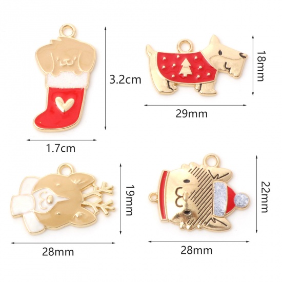 Picture of Zinc Based Alloy Christmas Charms Gold Plated Multicolor Enamel