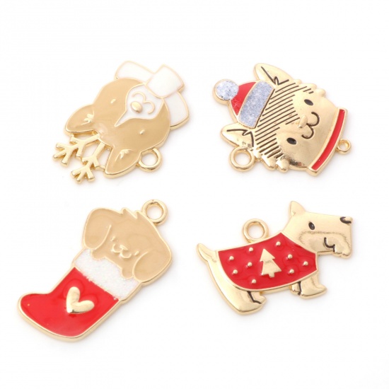 Picture of Zinc Based Alloy Christmas Charms Gold Plated Multicolor Enamel