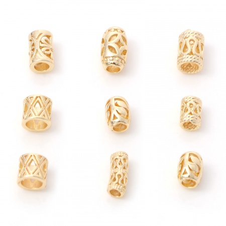 Messing Perlen 14K Echtgold plattiert Zylinder Filigran 5 Stück