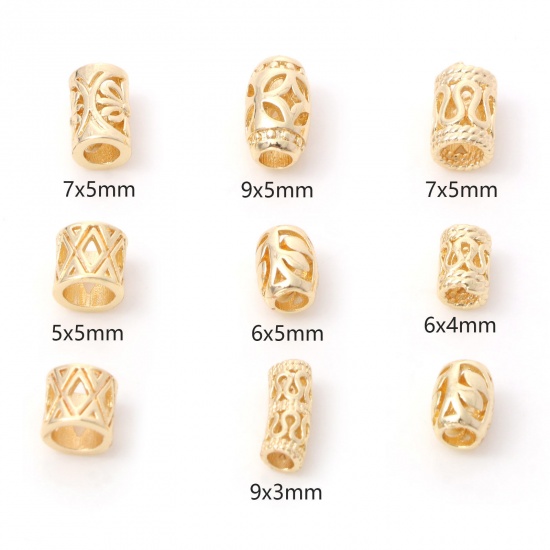 Image de Perles en Laiton Plaqué Or Véritable 14K Colonne Fleurs Creuses 5 Pcs