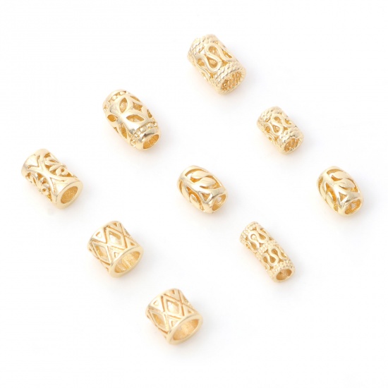 Image de Perles en Laiton Plaqué Or Véritable 14K Colonne Fleurs Creuses 5 Pcs