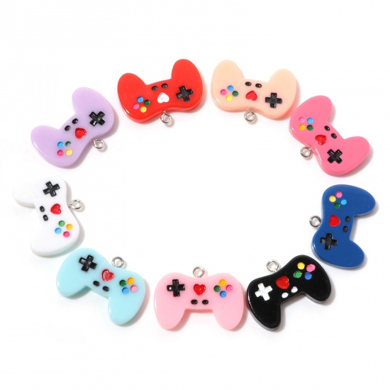 Picture of Resin Charms Video Game Controller Silver Tone Multicolor 27mm x 20mm