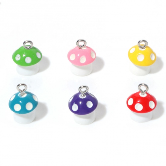 Picture of Resin Charms Mushroom Silver Tone Multicolor 3D 15mm x 12mm