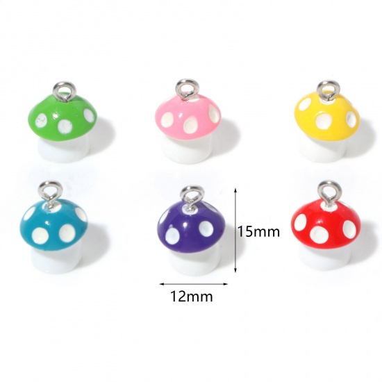 Picture of Resin Charms Mushroom Silver Tone Multicolor 3D 15mm x 12mm