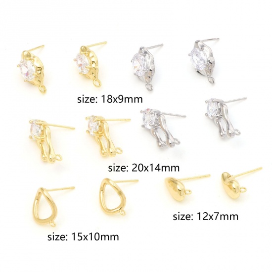 Picture of Brass Ear Wire Hooks Earring Multicolor Irregular With Loop Post/ Wire Size: 0.7mm, 2 PCs