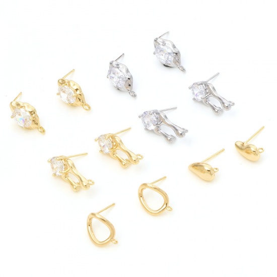 Picture of Brass Ear Wire Hooks Earring Multicolor Irregular With Loop Post/ Wire Size: 0.7mm, 2 PCs