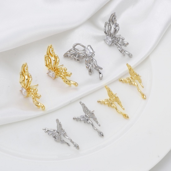 Immagine di Brass Ear Wire Hooks Earring Multicolor Butterfly Animal With Loop Post/ Wire Size: 0.7mm, 2 PCs                                                                                                                                                              