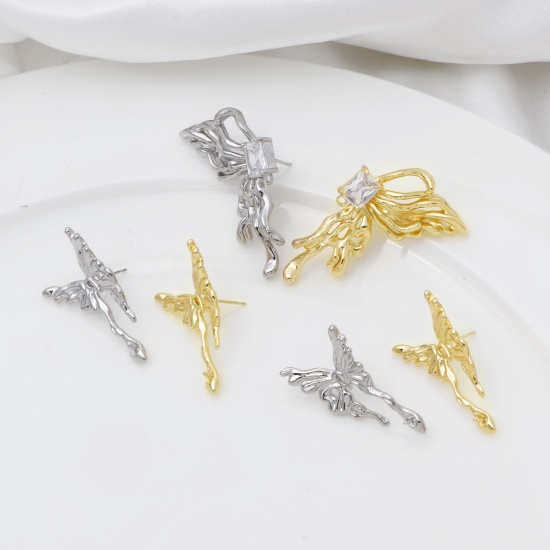 Immagine di Brass Ear Wire Hooks Earring Multicolor Butterfly Animal With Loop Post/ Wire Size: 0.7mm, 2 PCs                                                                                                                                                              