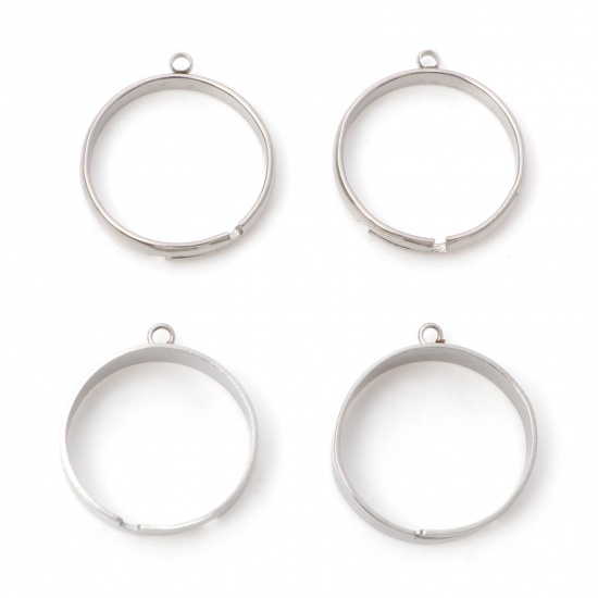 Immagine di Acciaio Inossidabile Aperto Regolabile Anello Tono Argento Con Loop 17.3mm (taglia di US: 7), 10 Pz