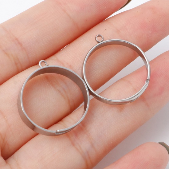 Immagine di Acciaio Inossidabile Aperto Regolabile Anello Tono Argento Con Loop 17.3mm (taglia di US: 7), 10 Pz