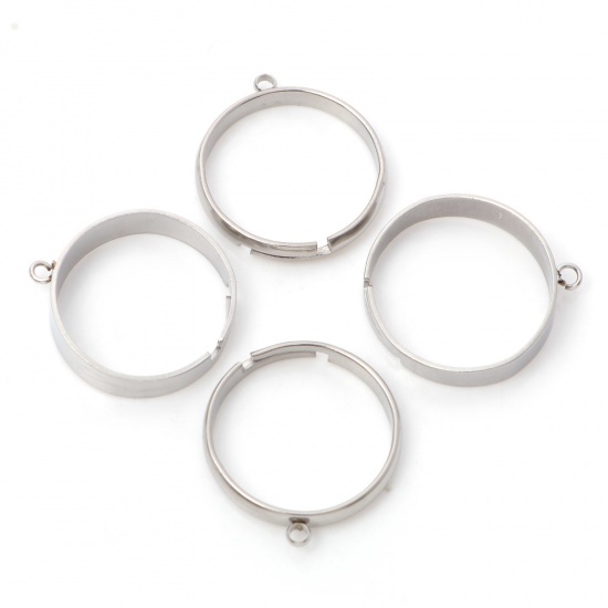 Immagine di Acciaio Inossidabile Aperto Regolabile Anello Tono Argento Con Loop 17.3mm (taglia di US: 7), 10 Pz