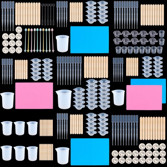 Image de Outils de Bijoux en Résine en Silicone Compte-gouttes Tige d'Agitation Tasse à Mesurer Cuillère du Bout des Doigts Multicolore 1 Kit