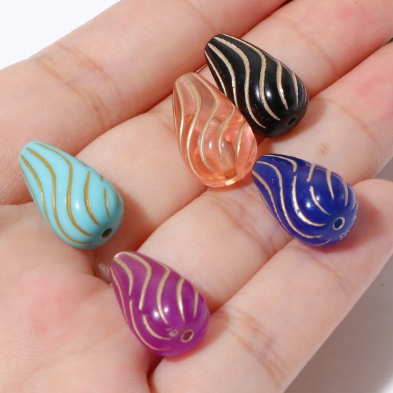 Picture of Acrylic Beads Multicolor Drop Ripple About 17mm x 10mm