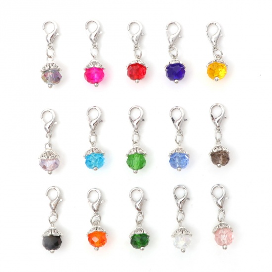 Picture of Zinc Based Alloy & Glass Clip On Charms For Vintage Charm Bracelets Silver Color Multicolor 27mm x 9mm
