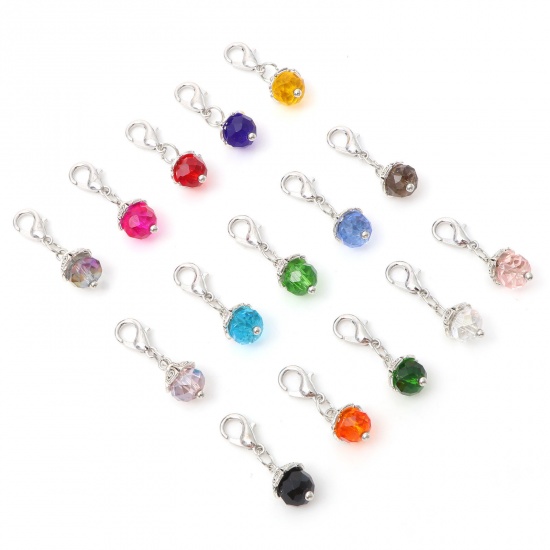 Picture of Zinc Based Alloy & Glass Clip On Charms For Vintage Charm Bracelets Silver Color Multicolor 27mm x 9mm