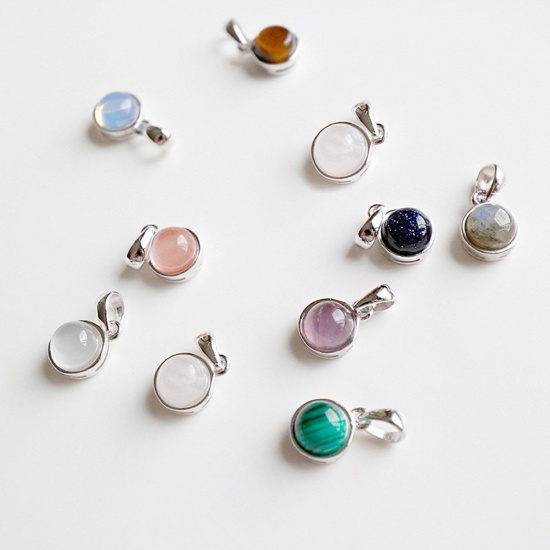 Picture of Gemstone ( Mix ) Charms Multicolor Round 14mm x 7mm