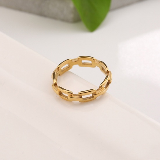 Picture of Eco-friendly Simple & Casual Ins Style 18K Real Gold Plated 304 Stainless Steel Unadjustable Hollow Chain Rings Unisex Party