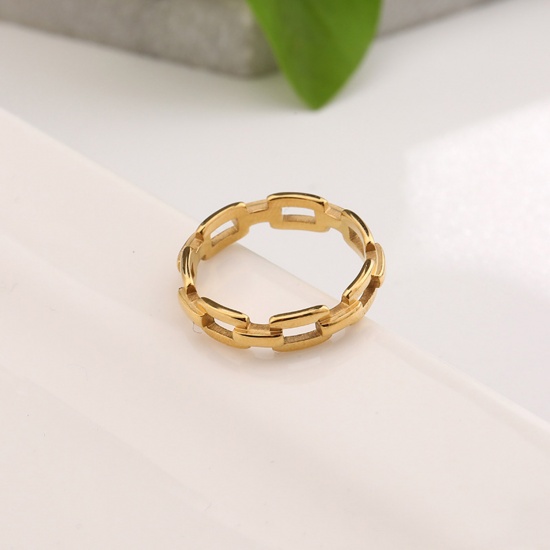 Изображение Экологичный Простой & повседневный Инс Стиль 18K настоящее золото с покрытием 304 Нержавеющая Сталь Нерегулируемый ажурная резьба Цепь Кольца унисекс Партия 1 ШТ