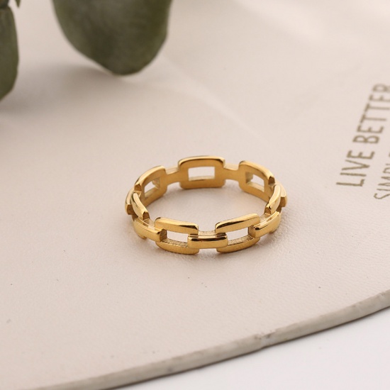 Изображение Экологичный Простой & повседневный Инс Стиль 18K настоящее золото с покрытием 304 Нержавеющая Сталь Нерегулируемый ажурная резьба Цепь Кольца унисекс Партия 1 ШТ