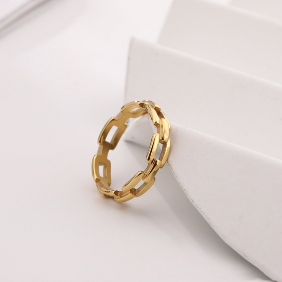 Изображение Экологичный Простой & повседневный Инс Стиль 18K настоящее золото с покрытием 304 Нержавеющая Сталь Нерегулируемый ажурная резьба Цепь Кольца унисекс Партия 1 ШТ