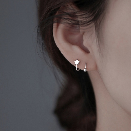 Picture of Brass Simple Ear Bone Nail Silver Tone Heart 1.1cm x 1cm                                                                                                                                                                                                      