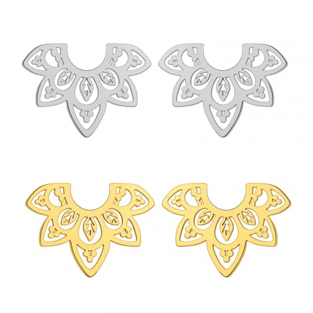 Titanium Steel Baroque Ear Post Stud Earrings Multicolor Lotus Flower Hollow 22.2mm x 15.4mm
