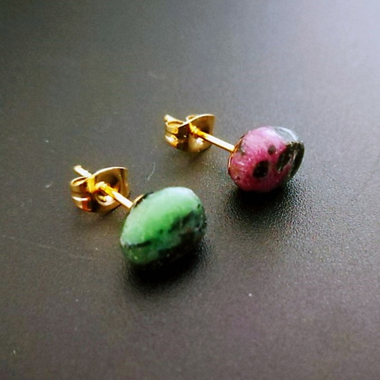 Picture of Stone ( Natural ) Ear Post Stud Earrings Multicolor Multicolor Irregular Post/ Wire Size: (20 gauge)