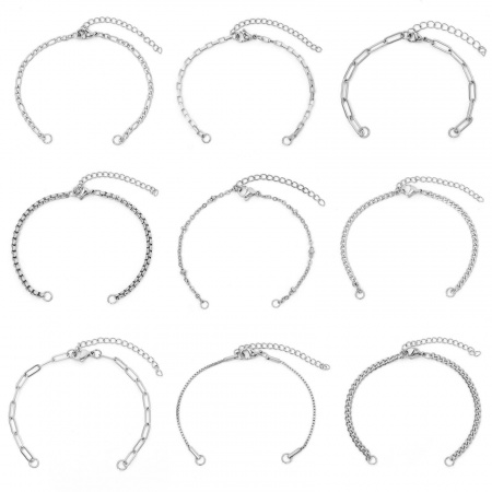 304 Acciaio Inossidabile Catena Braccialetti Semilavorati per la Creazione di Gioielli Artigianali Fai-da-te Tono Argento 17cm Lunghezza, 1 Pz