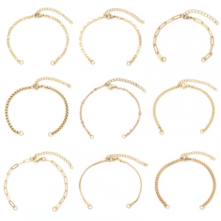 304 Stainless Steel Link Chain Semi-finished Bracelets For DIY Handmade Jewelry Making Gold Plated 17cm(6 6/8") long
