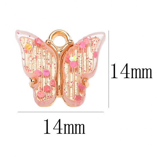 Bild von Zinklegierung & Acryl Insekt Charms Schmetterling Vergoldet Bunt Paillette 14mm x 14mm, 10 Stück