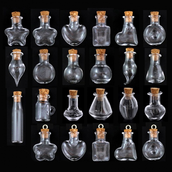 Bild von Glas & Holz Mini Wunschflasche Fläschchen Für Ohrring Ring Halskette Transparent 10 Stück