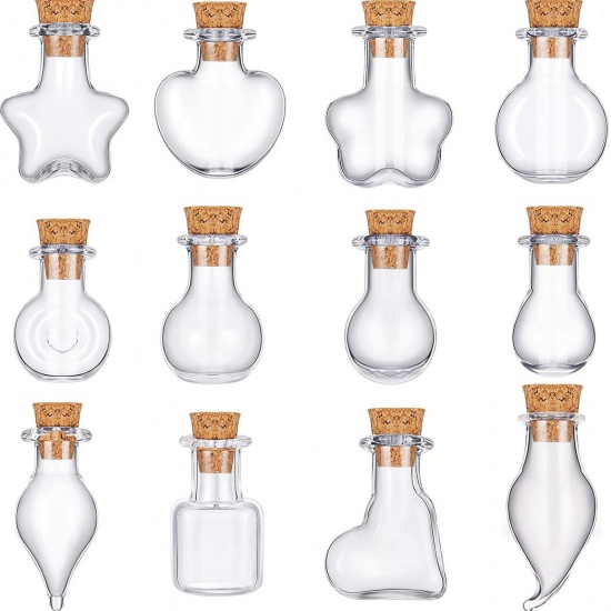 Bild von Glas & Holz Mini Wunschflasche Fläschchen Für Ohrring Ring Halskette Transparent 10 Stück