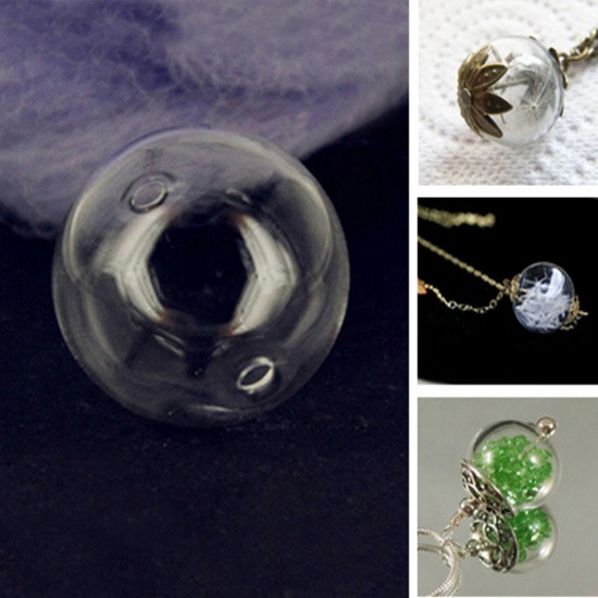 Bild von Glaskugel Flasche Für Ohrring Ring Halskette 2 Löcher Rund Transparent 5 Stück
