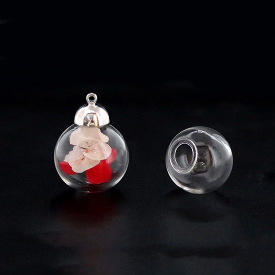 Picture of Glass Miniature Globe Bubble Bottle Vial For Earring Ring Necklace Single Hole Transparent Clear 