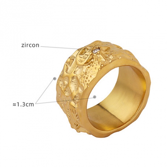 Picture of Eco-friendly Simple & Casual Stylish 18K Real Gold Plated 304 Stainless Steel & Rhinestone Unadjustable Irregular Rings Unisex