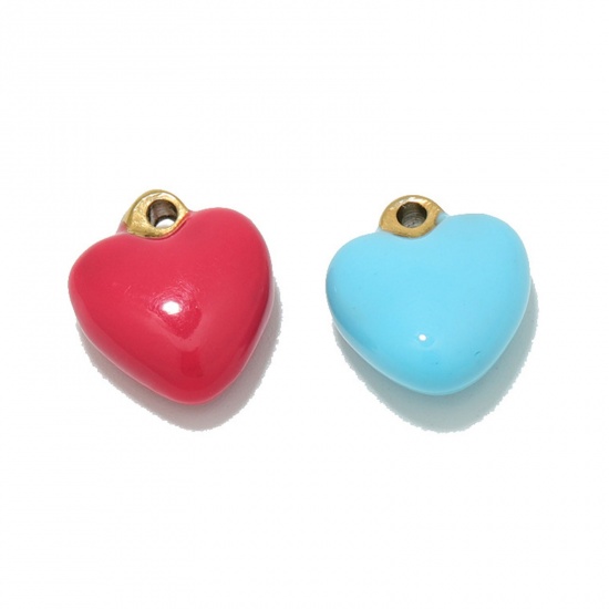 Picture of 304 Stainless Steel Valentine's Day Charms Gold Plated Multicolor Heart Enamel 13mm x 11mm