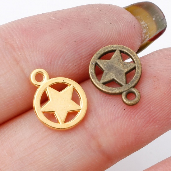 Image de Breloques Galaxie en Alliage de Zinc Rond Multicolore Pentacle 11mm x 8.5mm, 100 Pcs