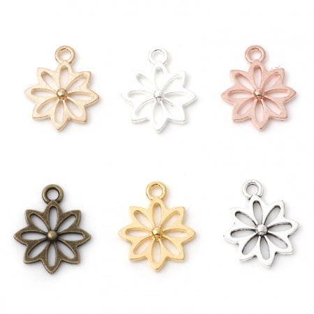 Zinc Based Alloy Flora Collection Charms Multicolor Flower Hollow 18mm x 15mm