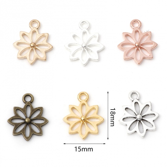 Immagine di Lega di Zinco Collezione Flora Charms Fiore Multicolore Filigrana 18mm x 15mm , 50 Pz