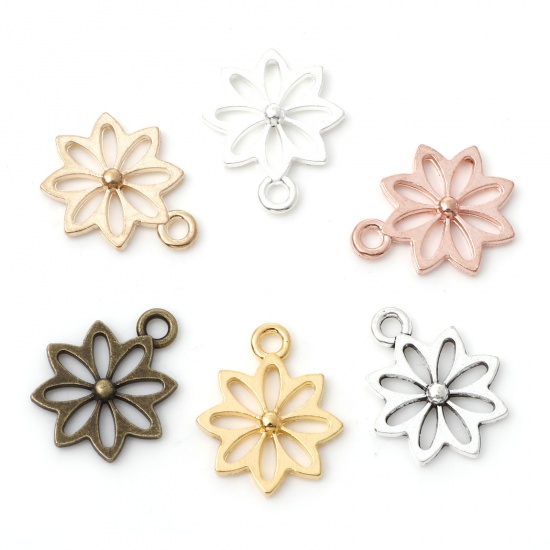 Immagine di Lega di Zinco Collezione Flora Charms Fiore Multicolore Filigrana 18mm x 15mm , 50 Pz